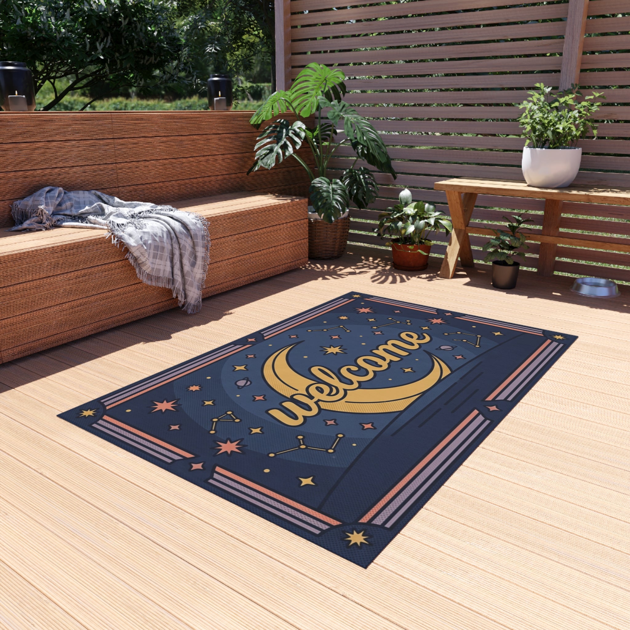 Crescent Moon Welcome Outdoor Rug | Star Constellation Doormat
