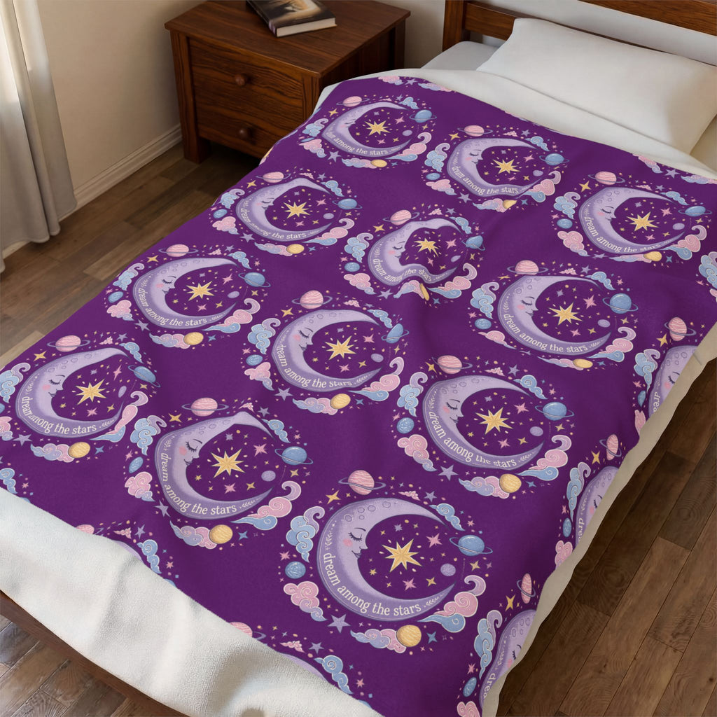 Plush Blanket — Pastel Moon & Stars Velveteen Throw