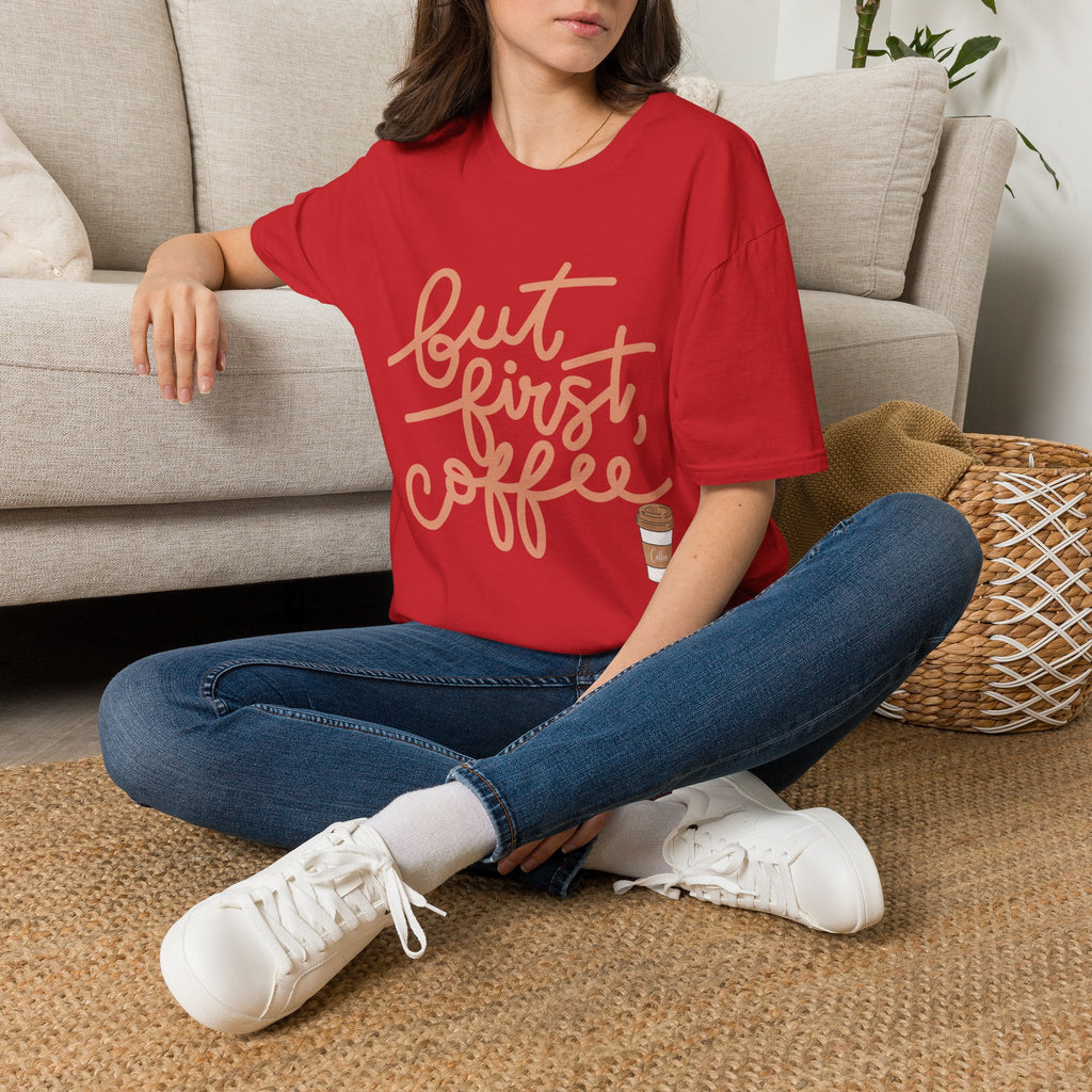 But First Coffee T‑Shirt — 'But First, Coffee' Script Tee for Coffee Lovers