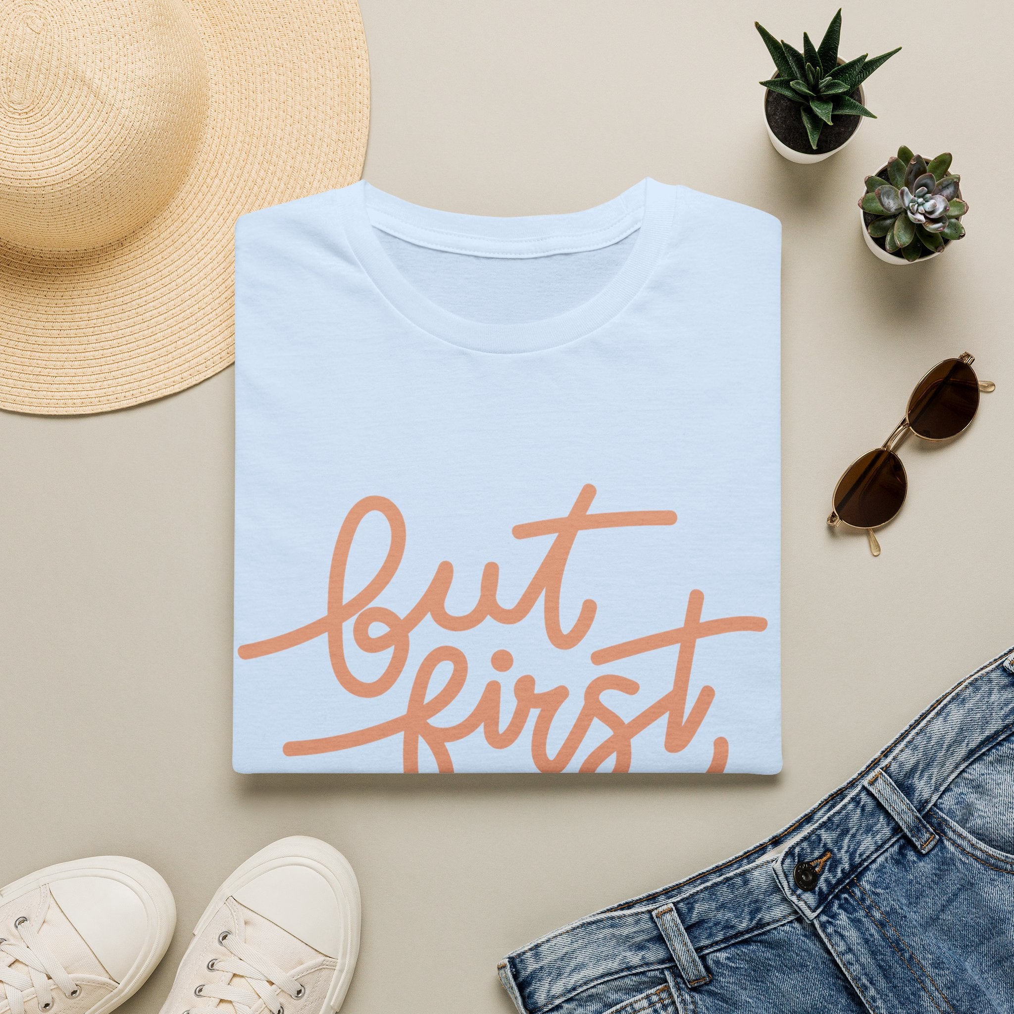But First Coffee T‑Shirt — 'But First, Coffee' Script Tee for Coffee Lovers