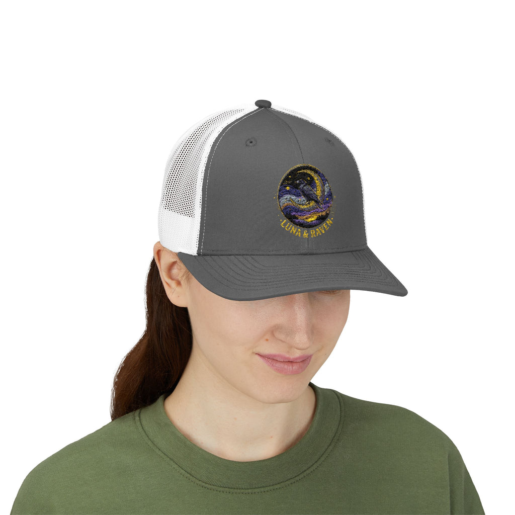 Luna & Raven Trucker Cap — Starry Night Embroidered Snapback
