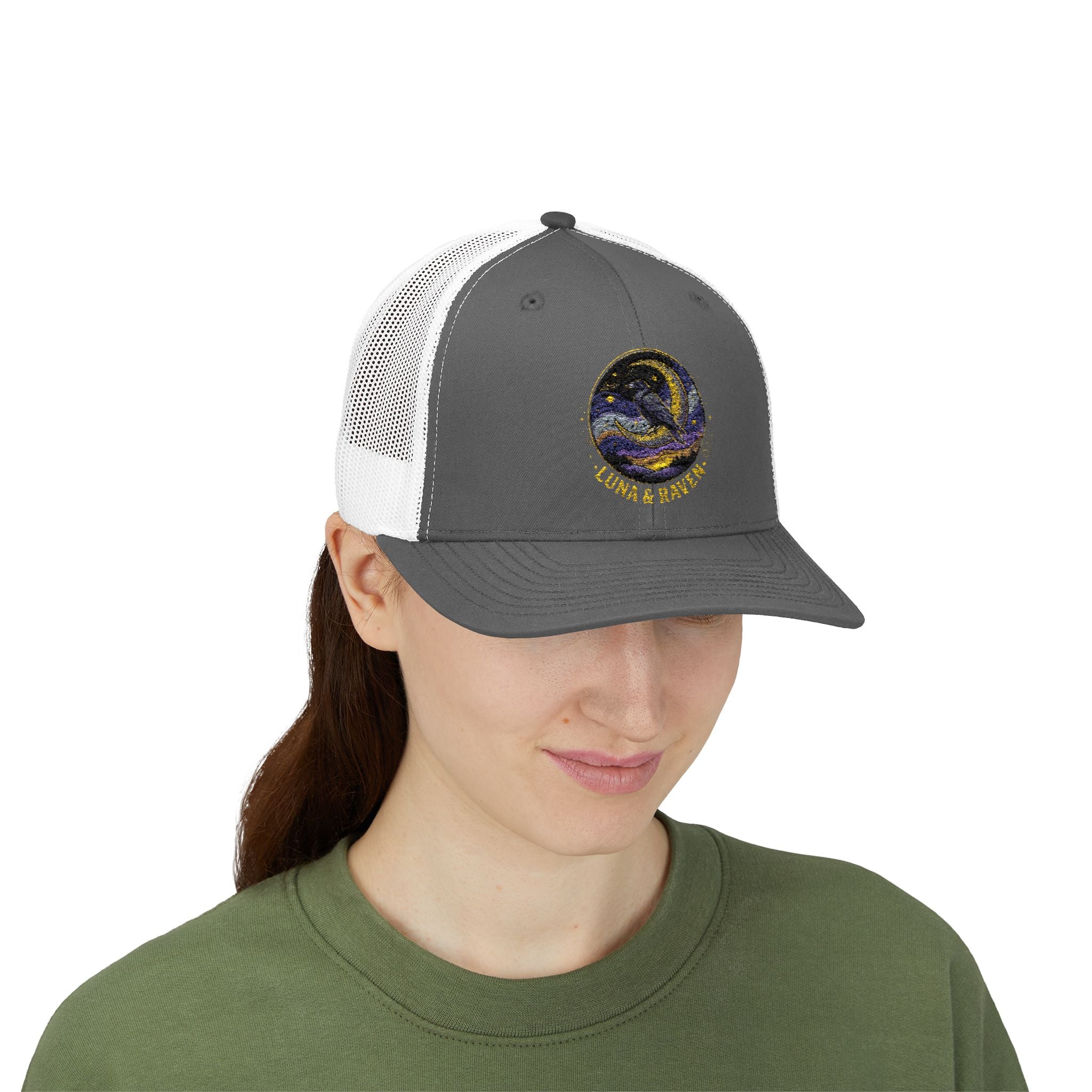 Luna & Raven Trucker Cap — Starry Night Embroidered Snapback