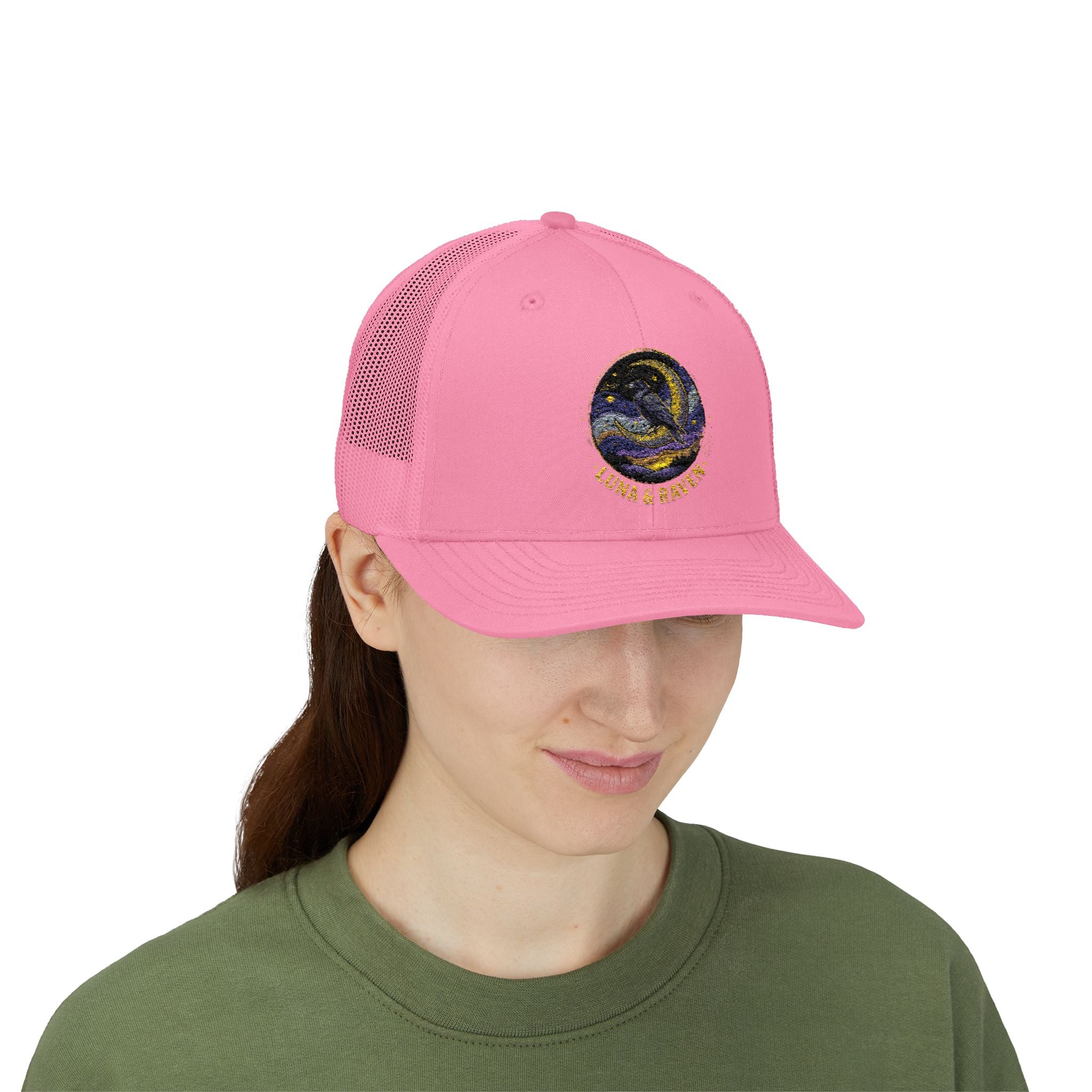 Luna & Raven Trucker Cap — Starry Night Embroidered Snapback