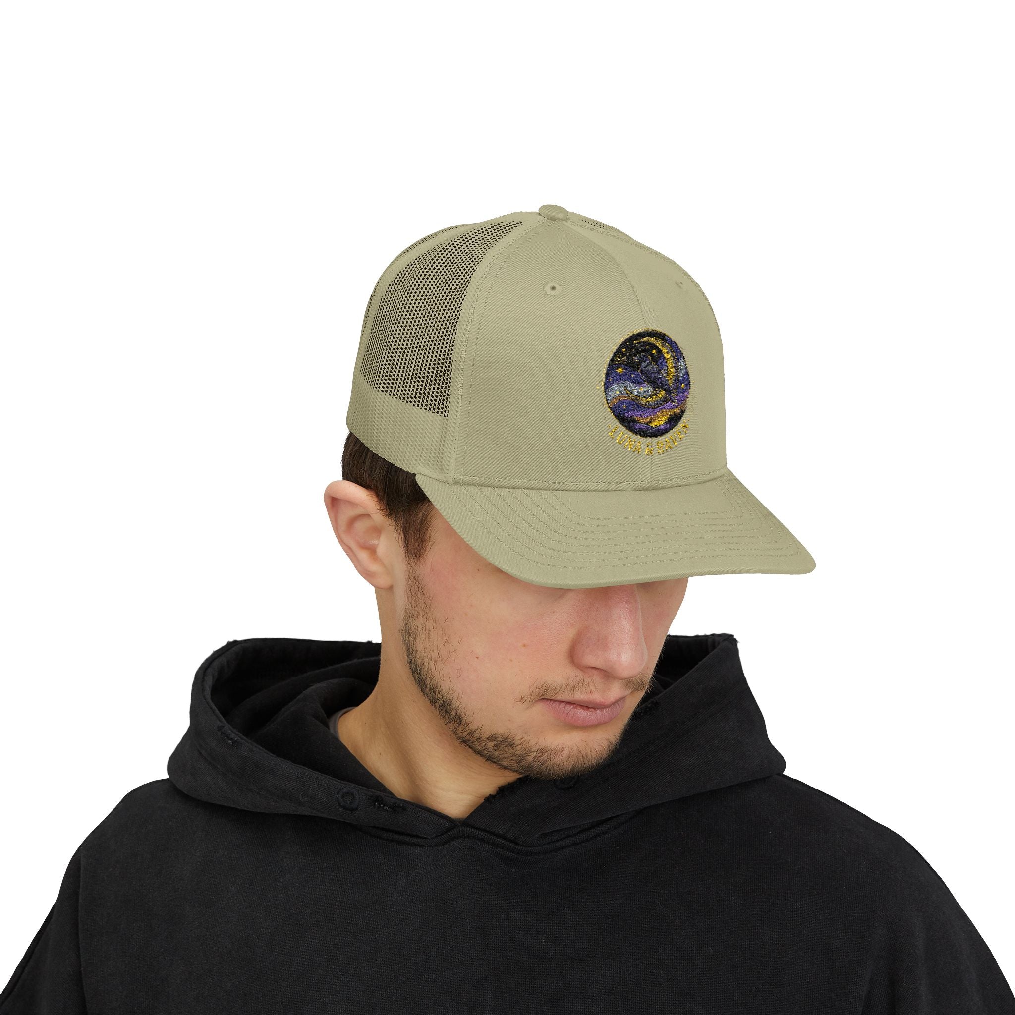 Luna & Raven Trucker Cap — Starry Night Embroidered Snapback