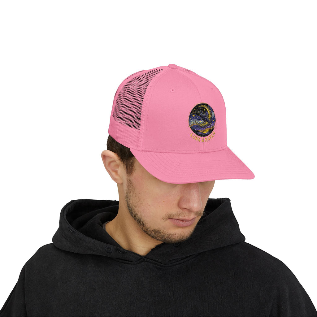 Luna & Raven Trucker Cap — Starry Night Embroidered Snapback
