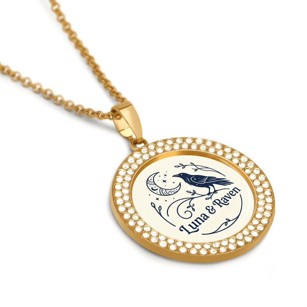 Round Rhinestone Pendant Necklace luna amp; raven logo (1)