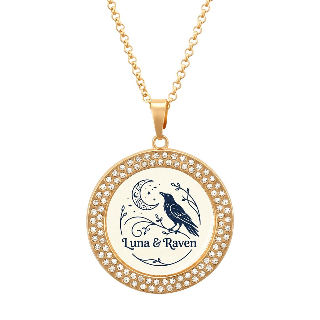 Round Rhinestone Pendant Necklace luna amp; raven logo (1)