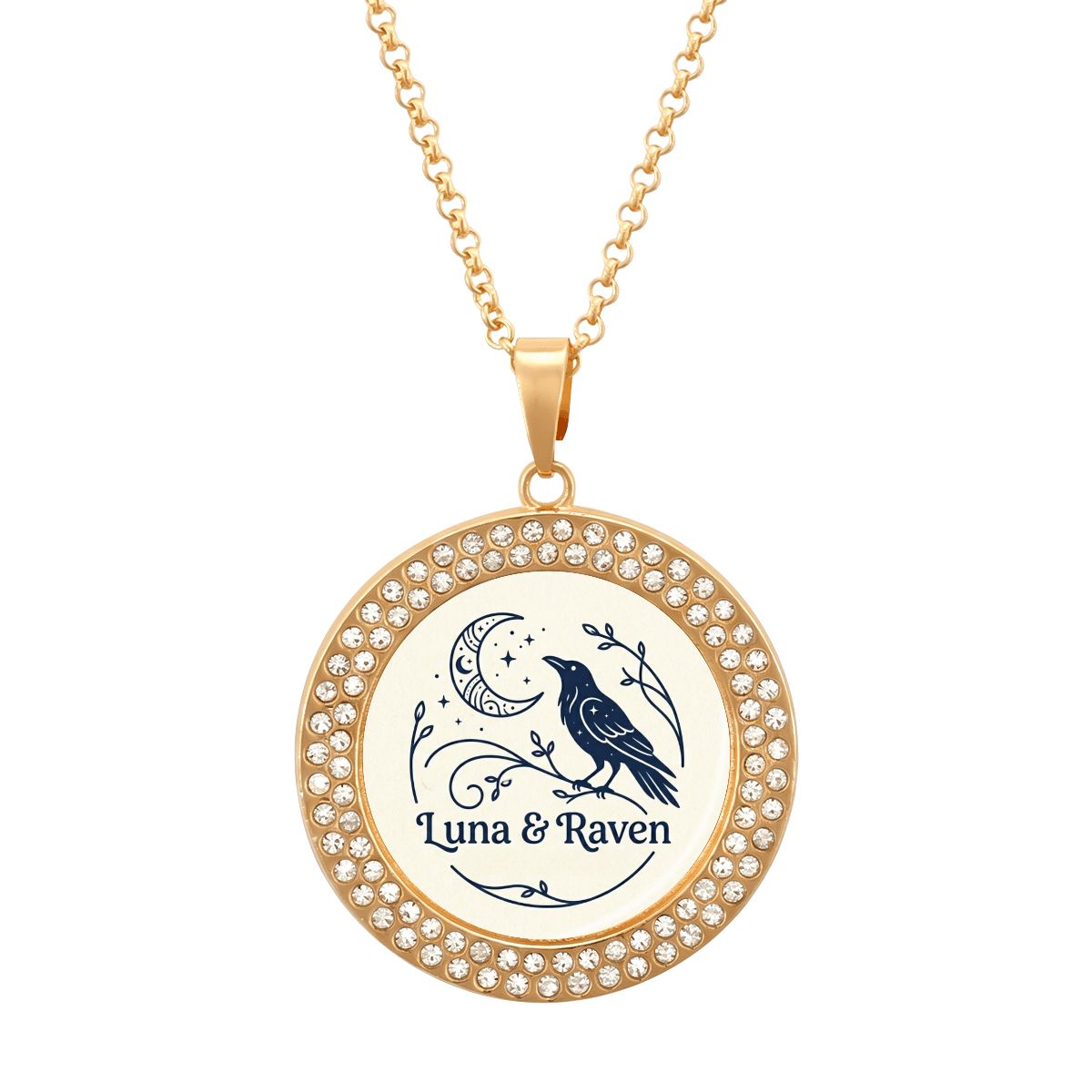 Round Rhinestone Pendant Necklace luna amp; raven logo (1)