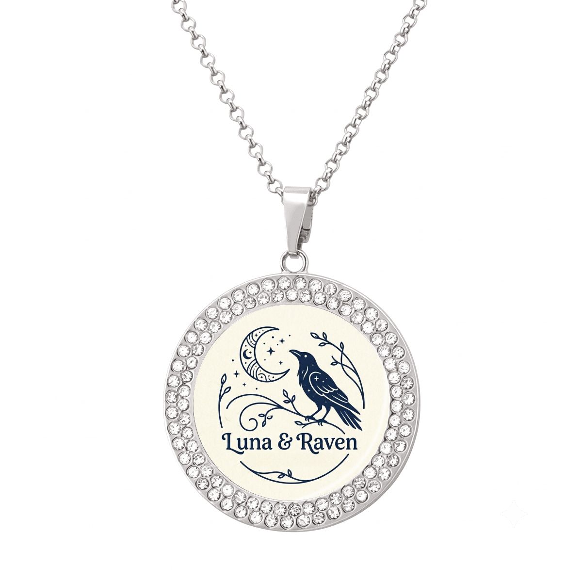 Round Rhinestone Pendant Necklace luna amp; raven logo (1)